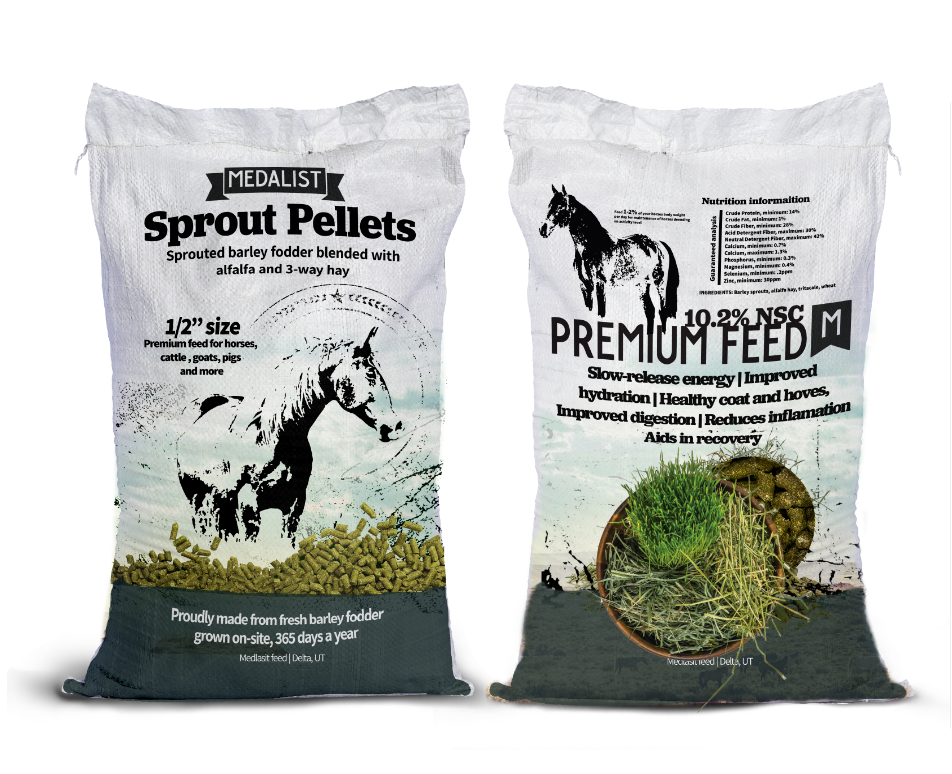 Medalist Feed product flyers and packaging