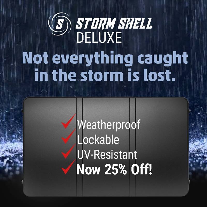 Storm Shell product renders and seasonal promo creative